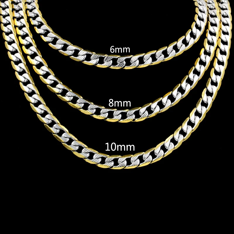 LUXUSTEEL Heavy Stainless Steel Necklace Bracelet Sets For Men Boys Golden Plated Silver Color Cuban Chain Vintage Punk Jewlery