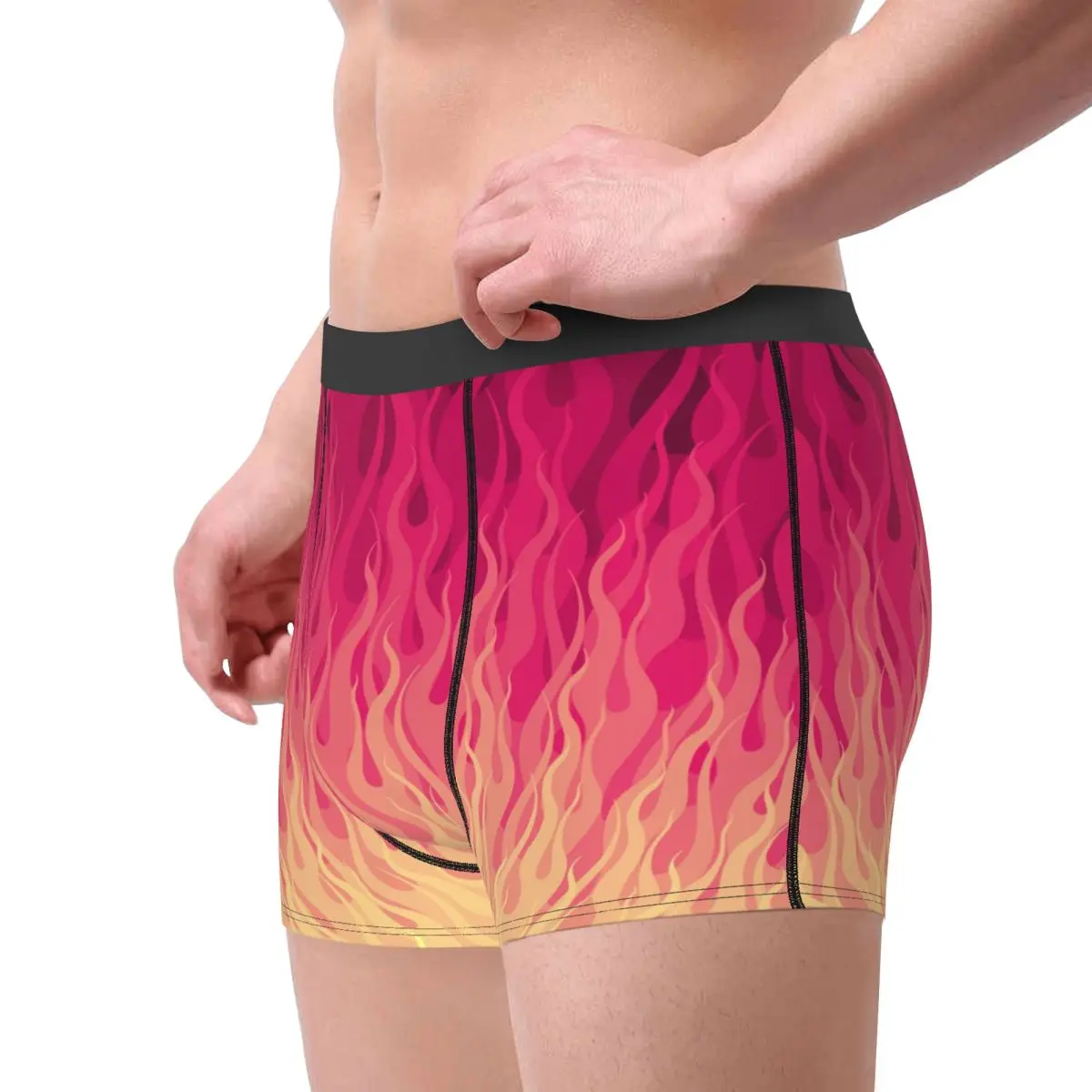 Boxer da Uomo Personalizzati con Motivo Fiamme Rosa, Slip Moda Intimo Maschile