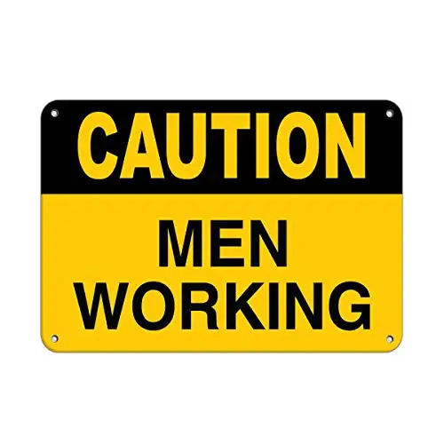 Aluminum Metal Novelty Sign 8X12 Caution Men Working Men at Work Signs,Funny Decorative Yard Signs for Outdoors Home Metal Alumi