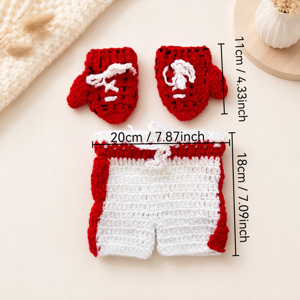 Newborn Boxing Photography Outfit 2Pcs Knitted Shorts & Gloves Baby Boxer Costume Photoshoot Props Gender Reveal Gift