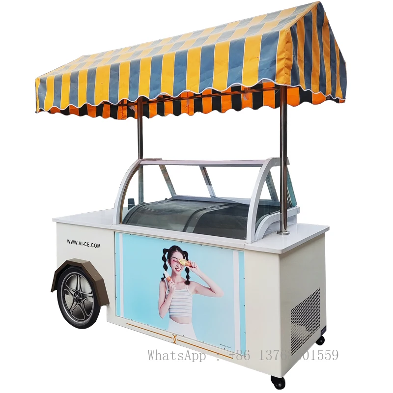 Customized Kiosk For Ice Cream Outdoor Gelato Ice Cream Cart Mobile Push Food Carts For Sale