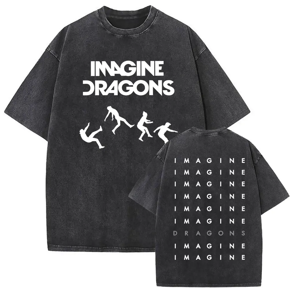 Rock Band Imagine Dragons Loom World Tour 2025 Washed Vintage T-shirt Men Women Gothic Oversized T Shirts Unisex Casual Tshirt image 5