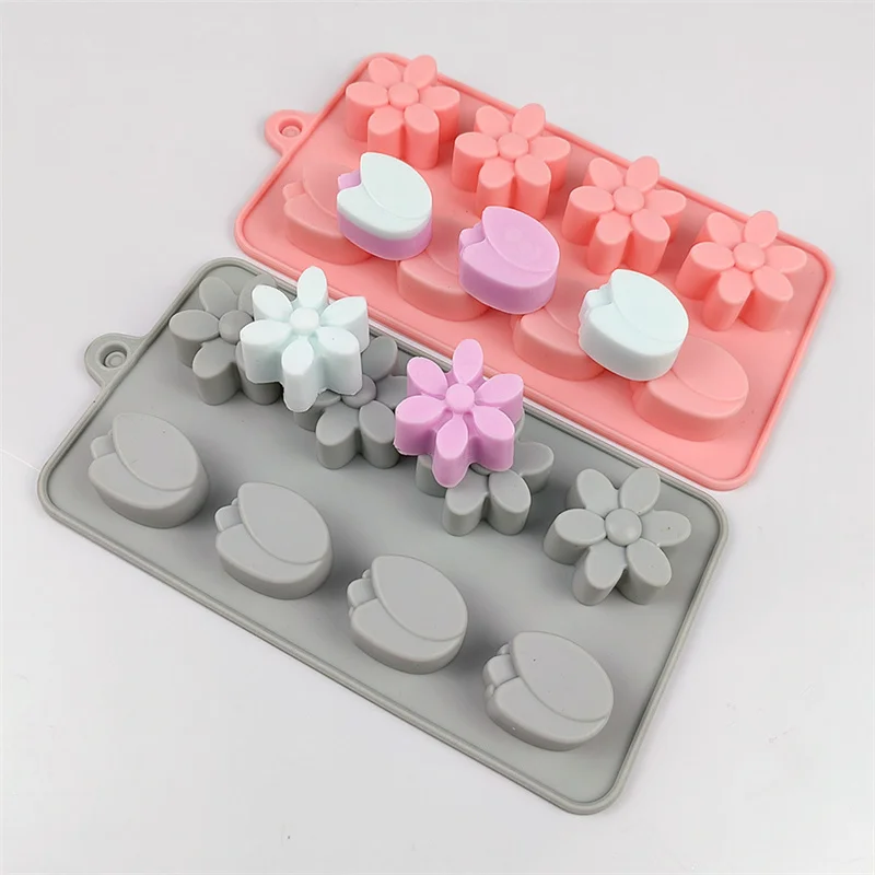 

8 Cavities Tulip Silicone Molds DIY Flower Cake Biscuit Jelly Ice Cube Mould Soap Chocolate Baking Tool Handmade Desktop Decor