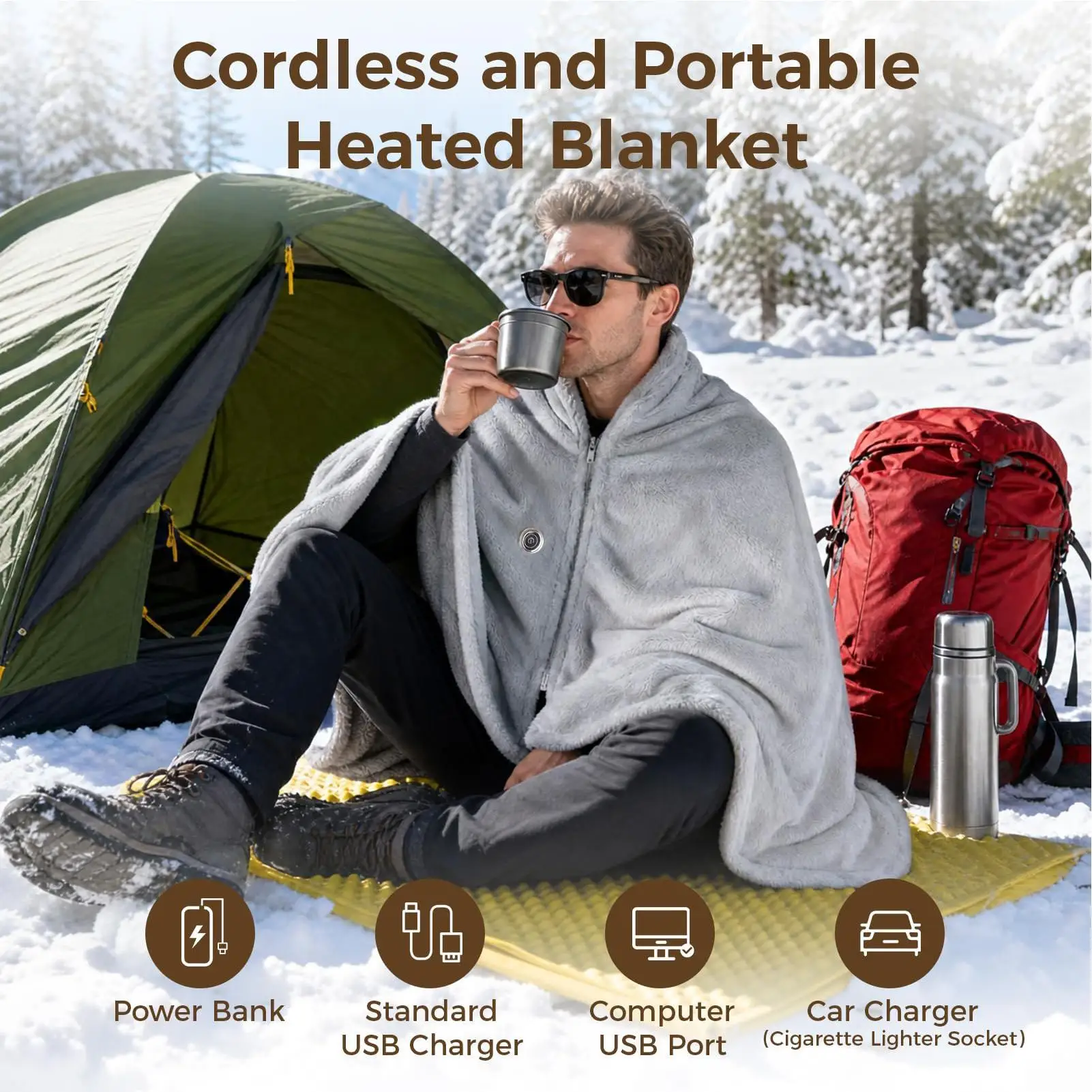 Portable Heated Shawl 3-Level Cordless Safe Comfortable Blanket Wearable Heated Shawl Wrap Blanket For Couch Bed Sofa Dorm