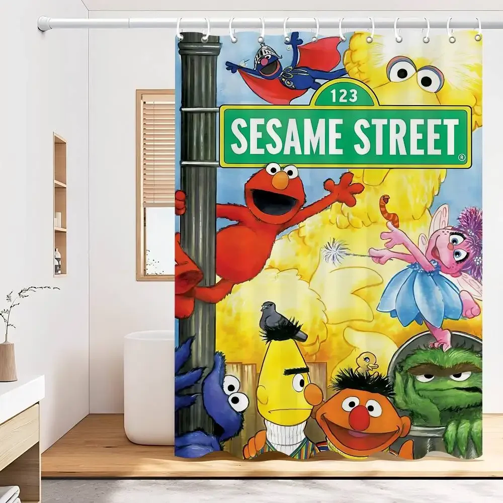 Cortina de ducha de baño clásica TV S-Sesame S-Street, partición protectora, cortina de ducha de secado rápido, se puede fregar luz
