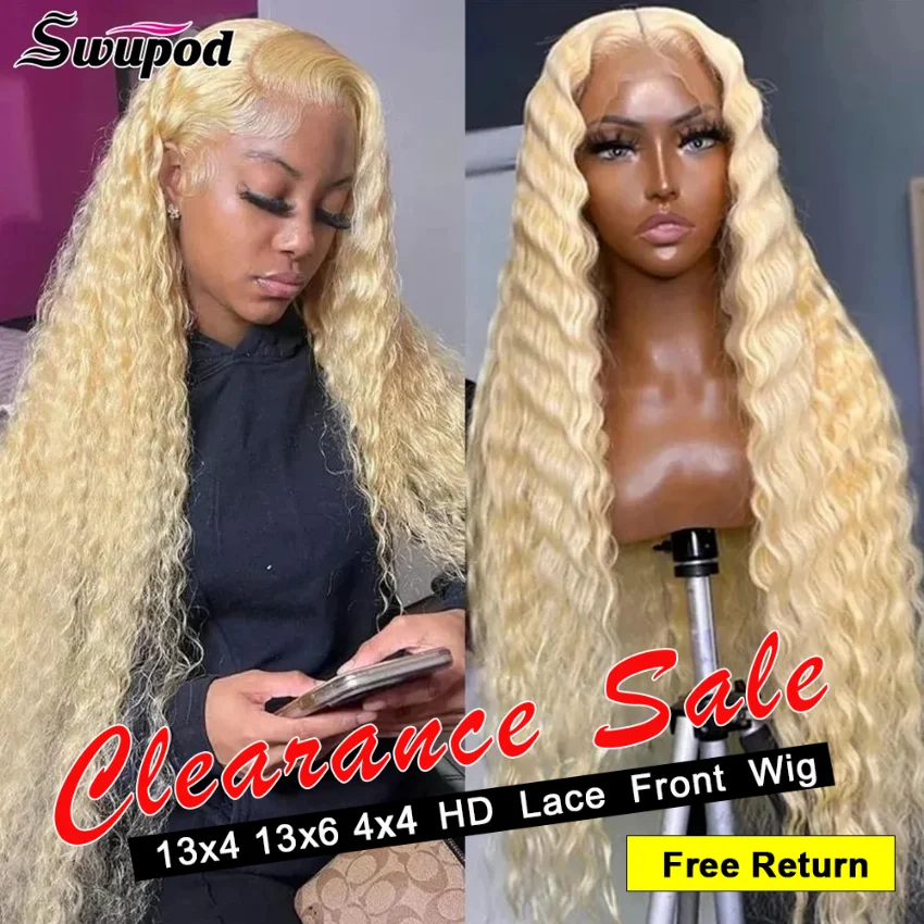 

Swupod 13x4 HD Lace Front Frontal Wig for Women Deep Wave Remy Human Hair 613 Honeny Blonde Color Glueless Pre Plucked