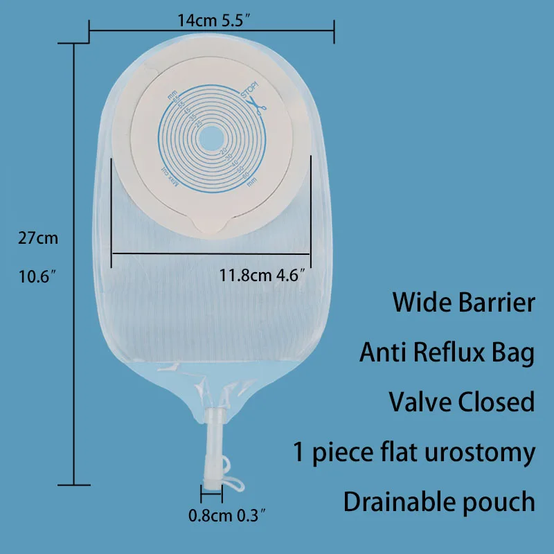 Wide Extended Barrier Medicals Drainable Pouches,Waterproof Urostomy Stoma Bags 1 Piece System Cut-to-Fit（Max Cut 45mm）10PCS