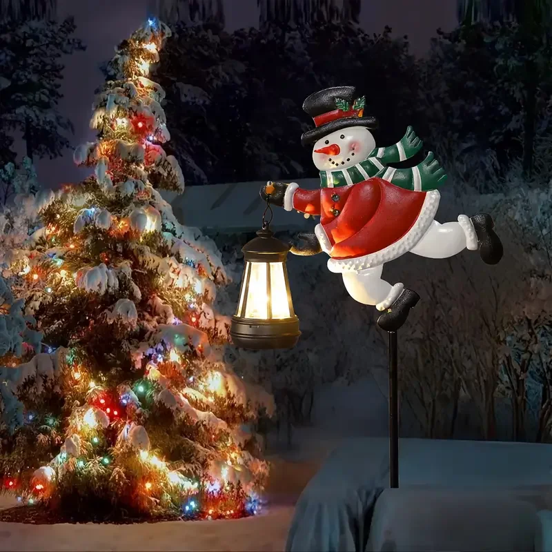 في الهواء الطلق الشمسية ثلج ضوء مقاوم للماء المعادن سانتا كلوز الشمسية فانوس عيد الميلاد حديقة ديكور عطلة جو مصباح هدايا عيد الميلاد