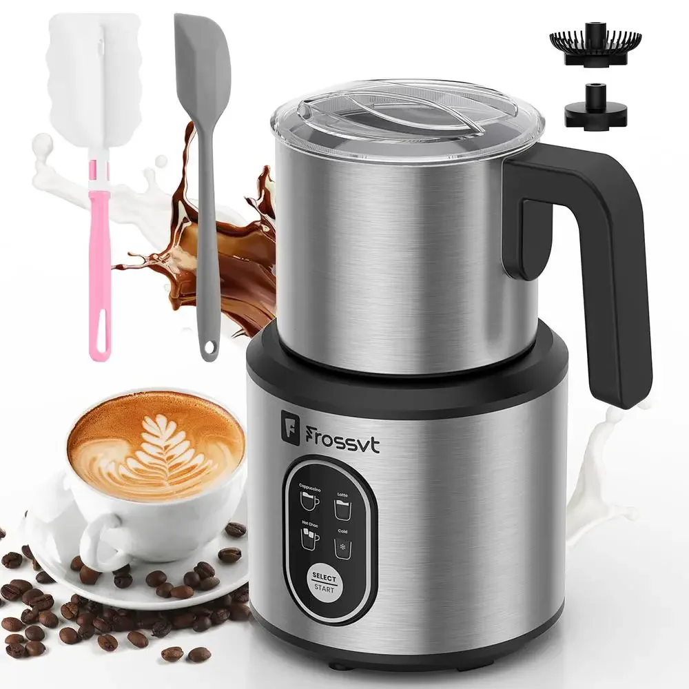 4 in 1 Frother นมไฟฟ้า Steamer ร้อนเย็นโฟม Maker 550W Auto Shut-Off ฐานที่ถอดออกได้เครื่องล้างจานปลอดภัย Quick Frothing