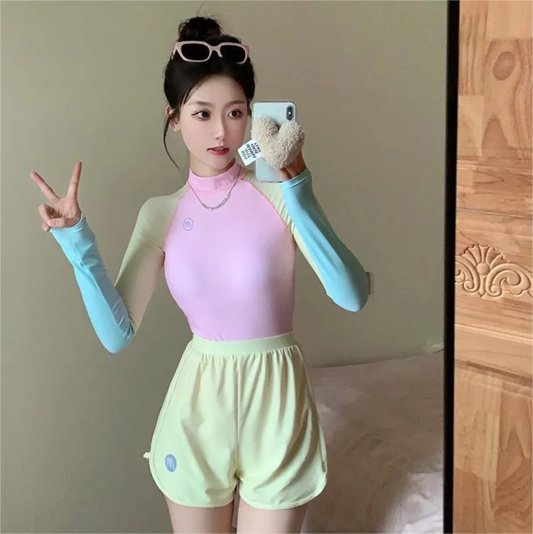 

Новый купальник для женщин, консервативная защита от солнца, спортивные шорты с длинными рукавами, костюм для серфинга Hot Spring, пух для похудения