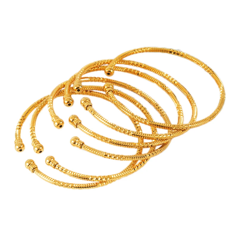 3MM Africa Jewelry Indian Bangles Ball African Gold Color Bangle&Bracelet Ethiopian Dubai Bangles For Women Wedding Gifts