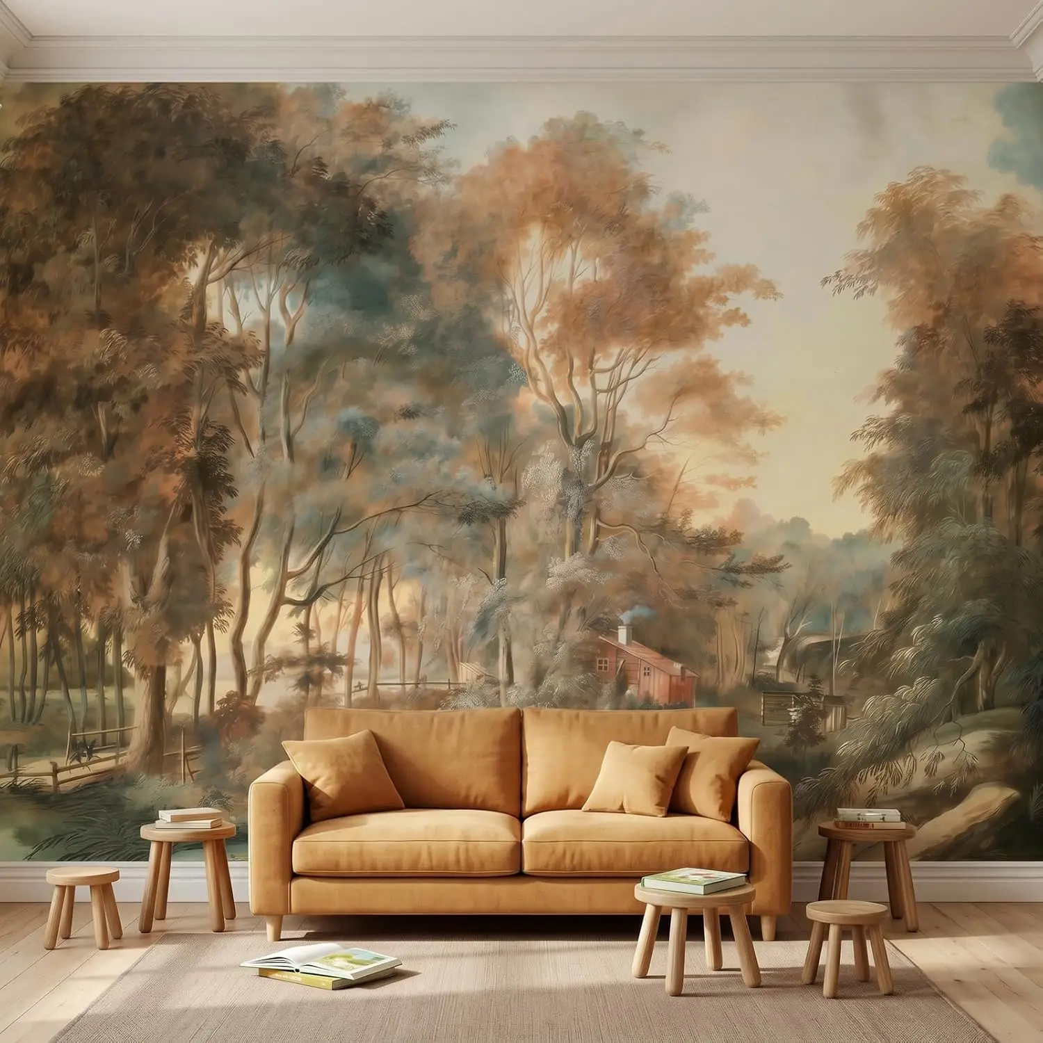 Giant Autumn Forest Landscape Mural Tapestry Boho Rustic Woodland Nature Wall Decor Art Polyester Large Living Room Accent Wallp