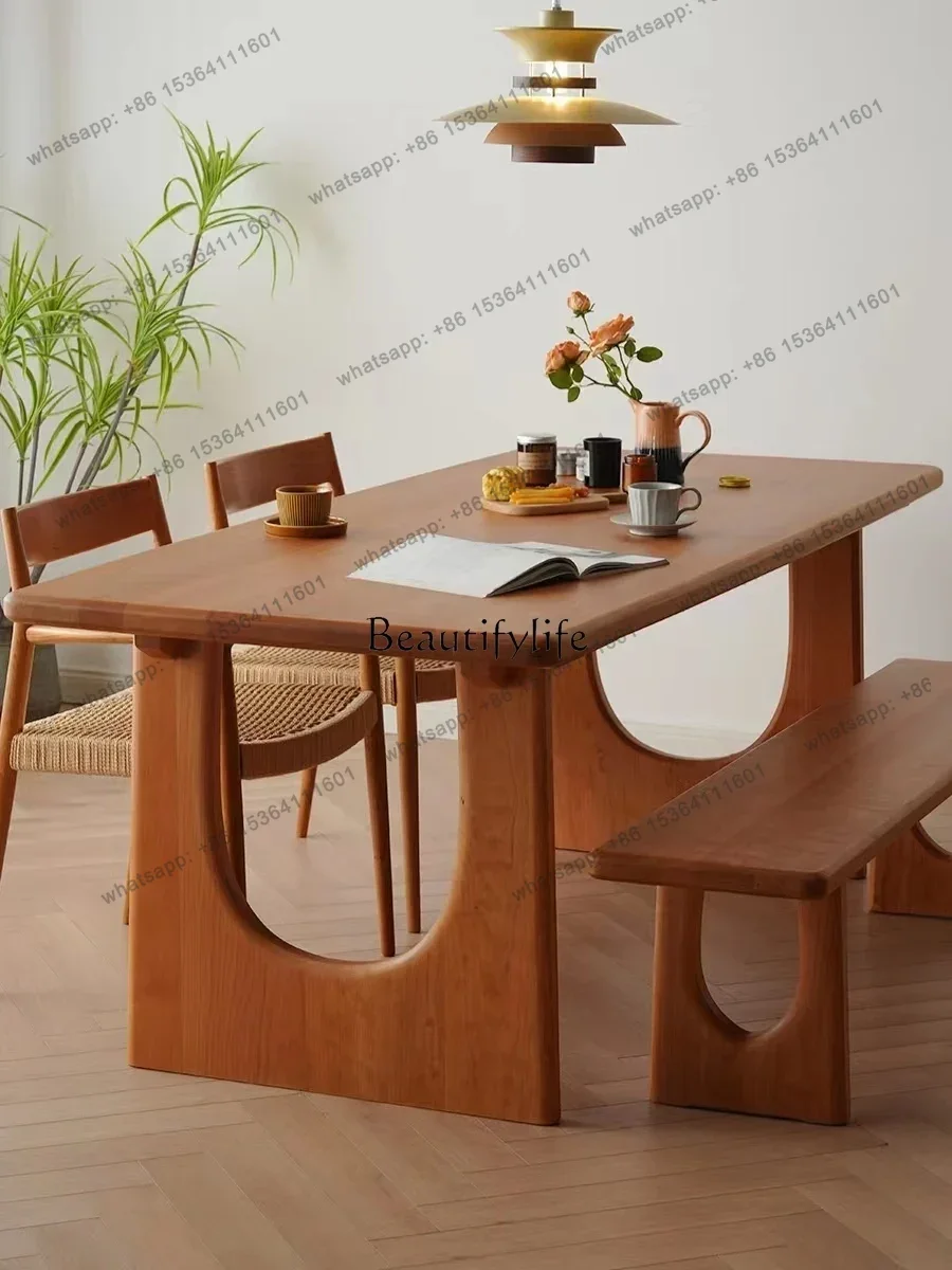 

D25*Nordic and Japanese Style Solid Wood Kitchen Island Dining Table Household Log Cherrywood Desk Workbench