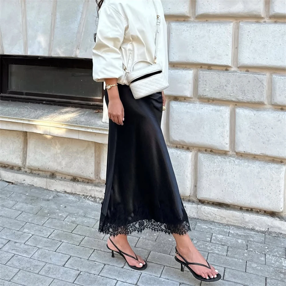 Tuularose falda elegante de encaje para mujer, falda nueva de retazos de encaje liso a la moda, falda Vintage de cintura alta para fiesta, falda femenina para ir al trabajo