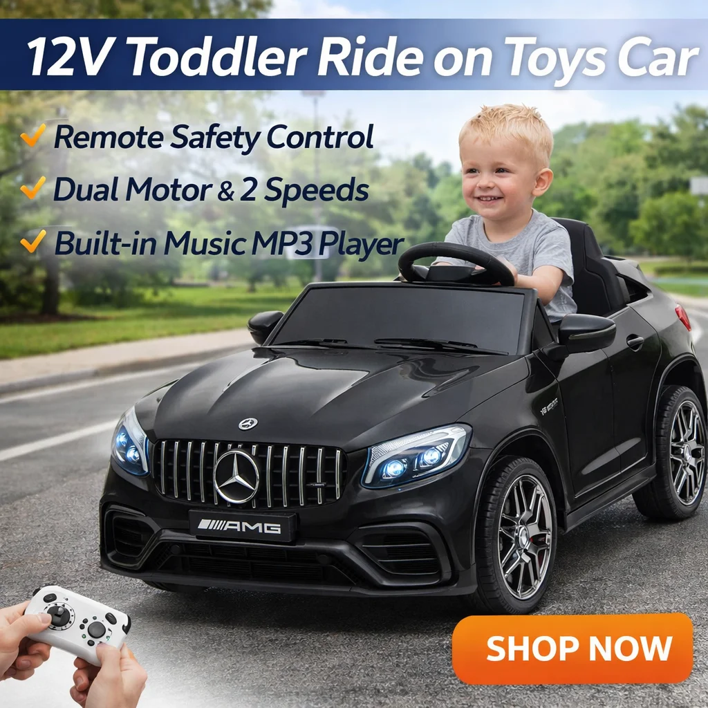 

Детский электромобиль 12В с пультом управления, двумя моторами, 2 скоростями, встроенной музыкой и MP3-плеером для детей 3-6 лет