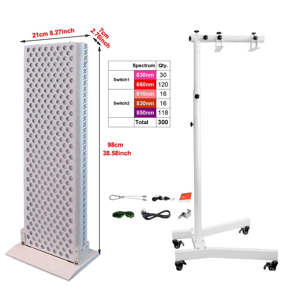 

1500W High Irradiance Flicker Free 630 660NM 810 830 850NM Red Near Infrared Red Light Therapy Panel Full Body With Stand