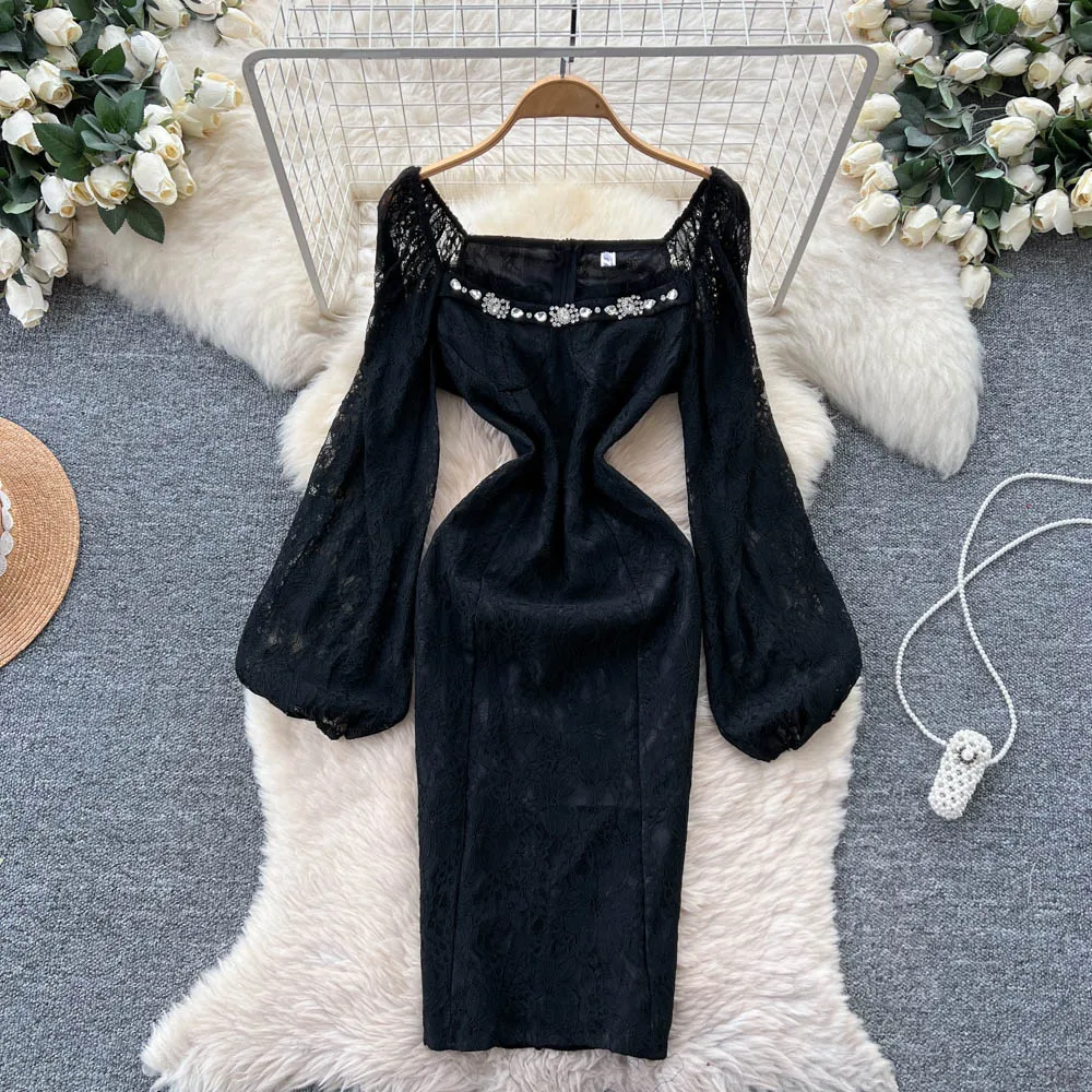 

Шикарное элегантное женское платье с пышными рукавами и длинными рукавами, элегантное корейское модное платье, женская одежда