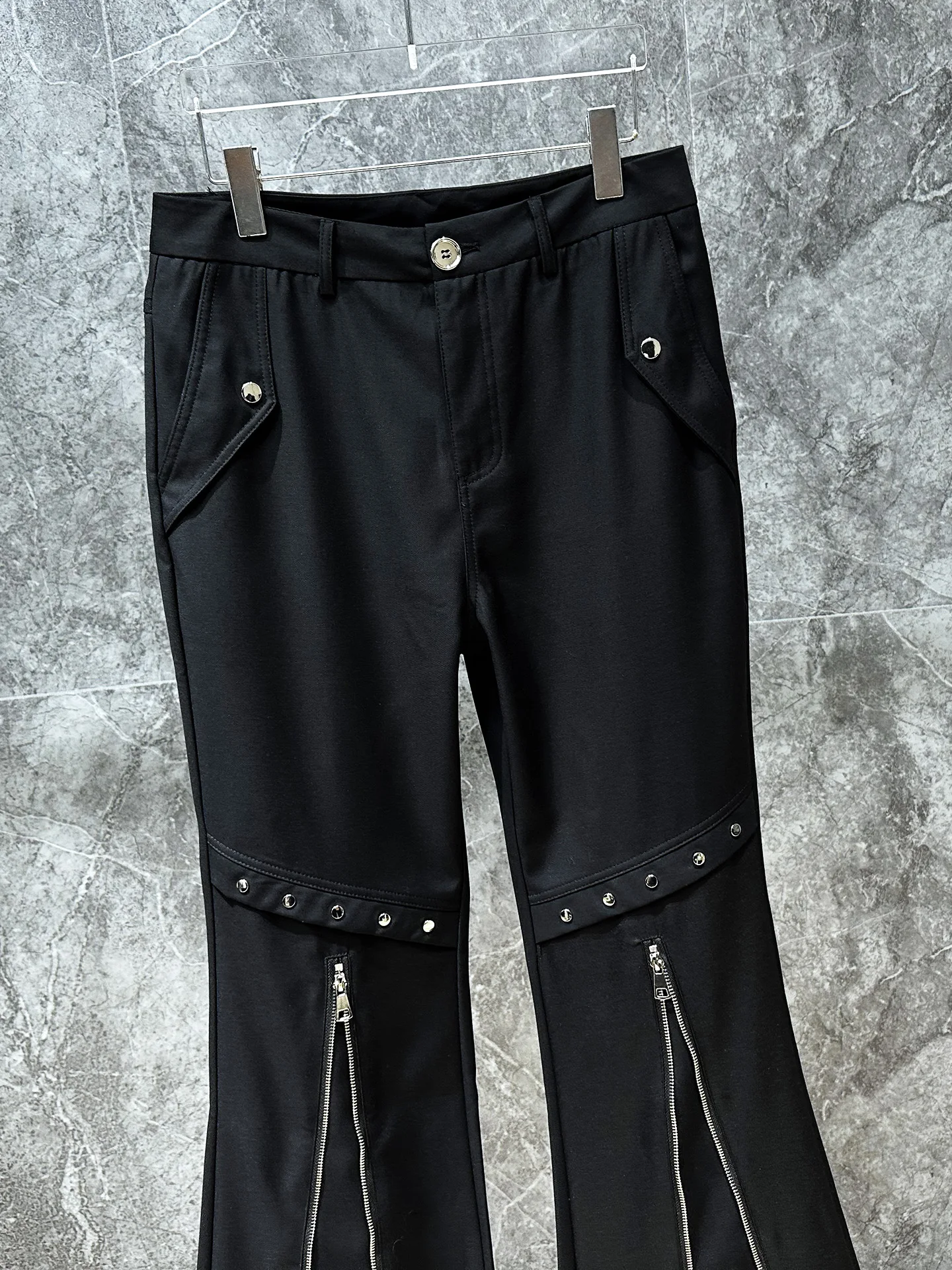 Men's 2025 Autumn New Fashion High Street Flared Trousers Male Stylish Rivet Design Zipper Decoration Trend Straight Long Pants