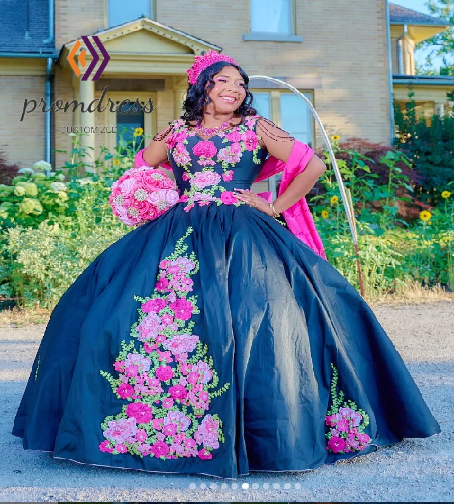 

Vintage Vestidos De Quinceañera Mexican Vestido Preto Debutante 15 anos Plus Size Satin Flowers Beaded Sweet 16 Dress Birthday