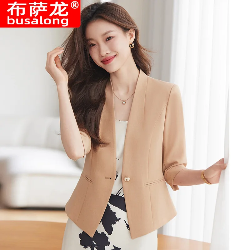 2025New بدلة على الموضة بلوزة نسائية غير رسمية منتصف الأكمام المهنية سترة صغيرة رسمية المرأة سترة واحدة Workwear881