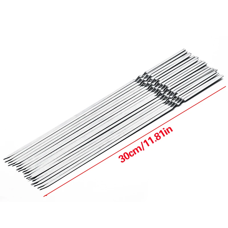 50X Kebab Skewers Stainless Steel Metal BBQ Skewers Barbecue Meat Kebab Shish