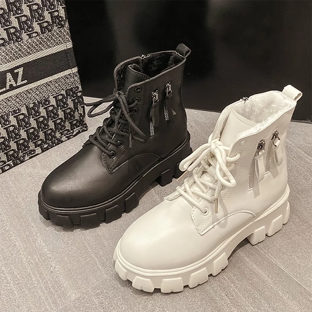 

Women'S Muffin Platform Boots 2025 New Autumn And Winter Women'S Shoes British Style Soft Leather Non-Slip Booties