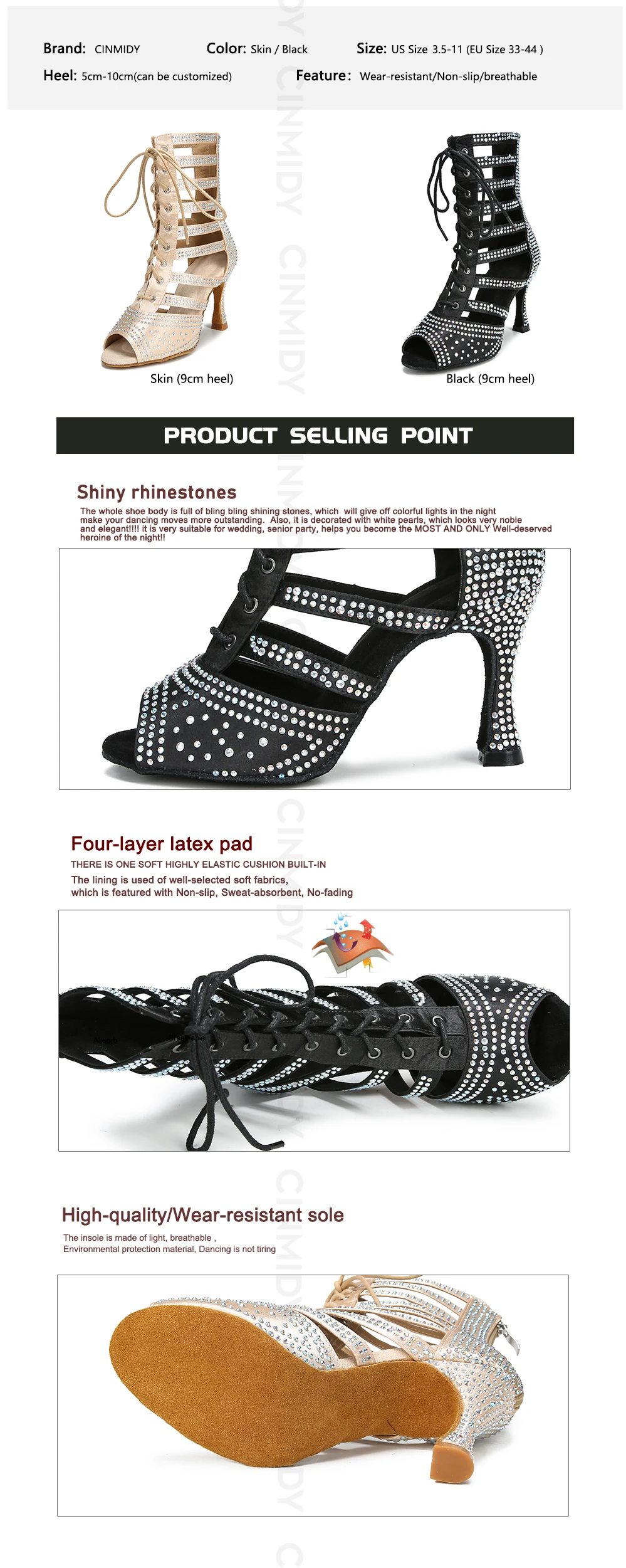 CINMIDY Damen High-Top-Latin-Tanzschuhe, Ballroom-Tanzstiefel, Pole-Dance-Stiefel, Jazz-Party-Tanzstiefel, schwarze Performance-Schuhe – Detail 5