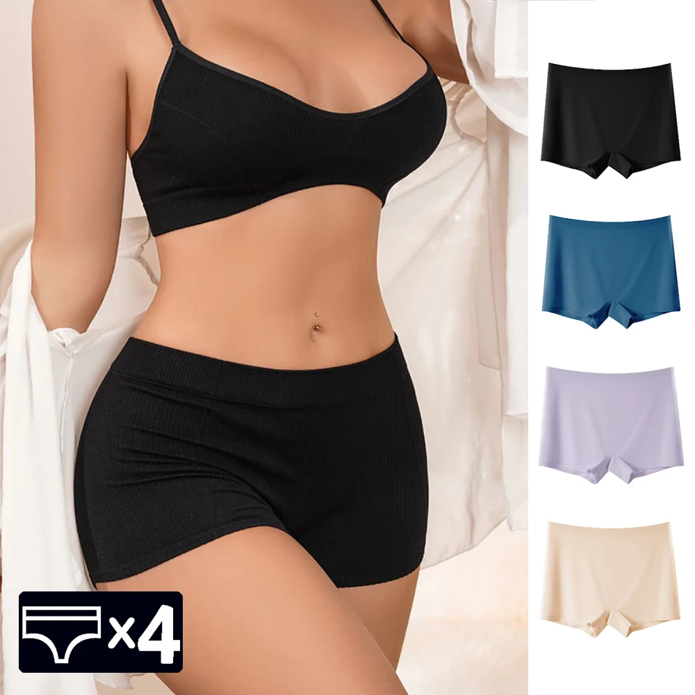 WarmSteps 4Pcs/Set Women\'s Boyshorts Panties Boxers for Woman Protective Shorts Under The Skirt Solid Breathable Lingerie Boxer