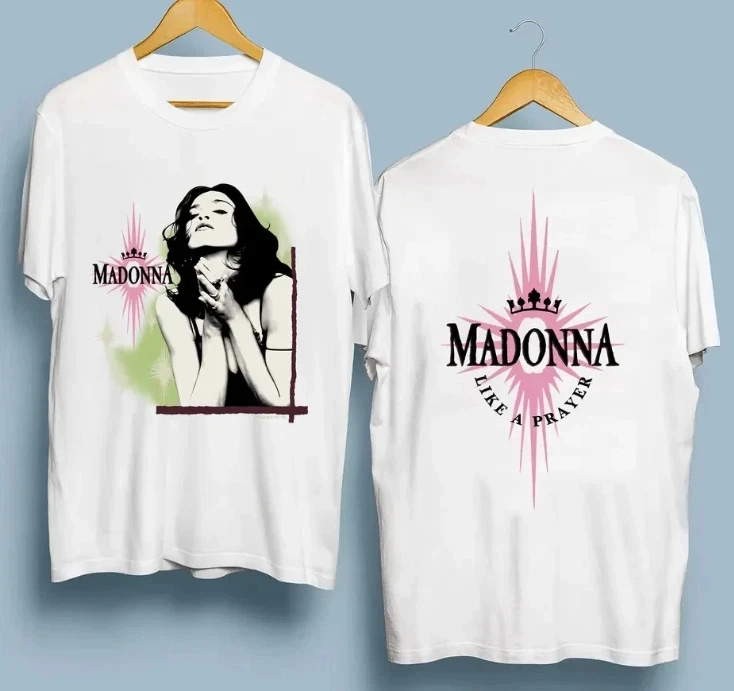Camiseta Branca Unissex 1989 Madonna Pop Queen "Like Prayer" com Estampa, Moda de Rua
