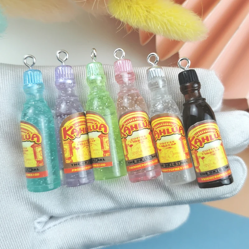 10pcs/pack 3D Simulation Rum Alcohol Bottle Resin Charms For Jewlery Making Accessory DIY Earring Keychain Floating