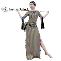 Baladi Saidi Costume Exotic Robe Set Strip Sequin Shine Women Stage Performance Dress Long Egyptain Dancewear With Hair Band XL
