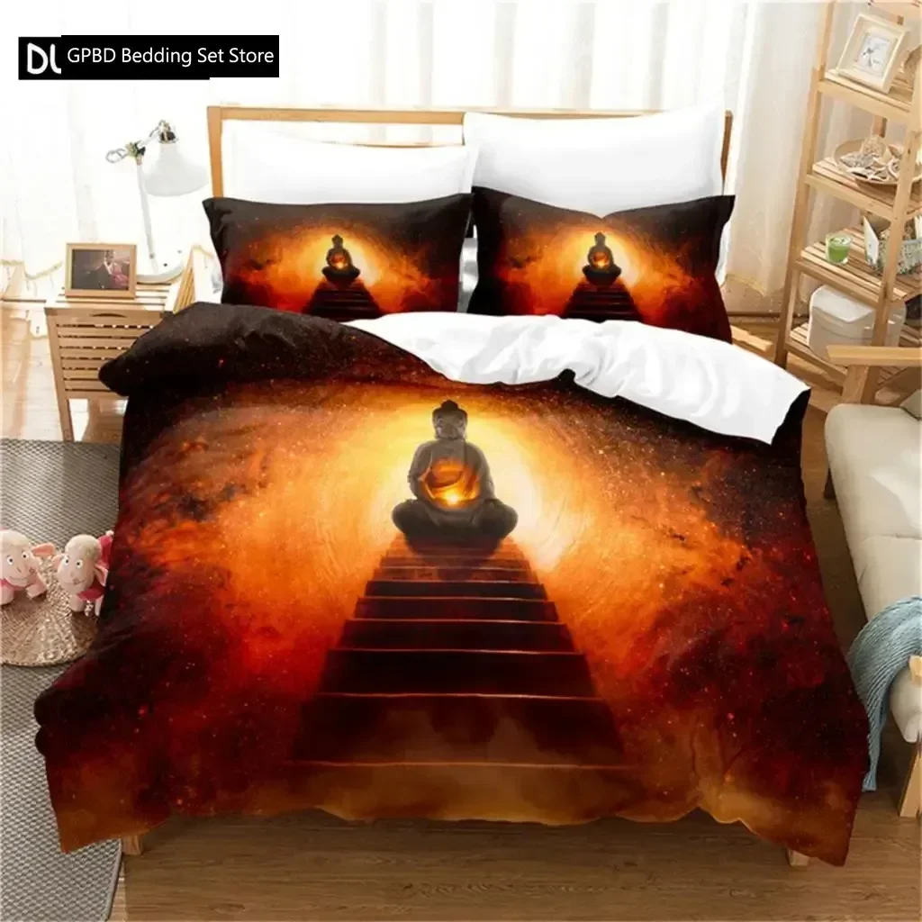 Buddha Statue Comfortable Duvet Quilt Cover Pillowcase Bedding Set Children Bedroom Decoration Home Textile