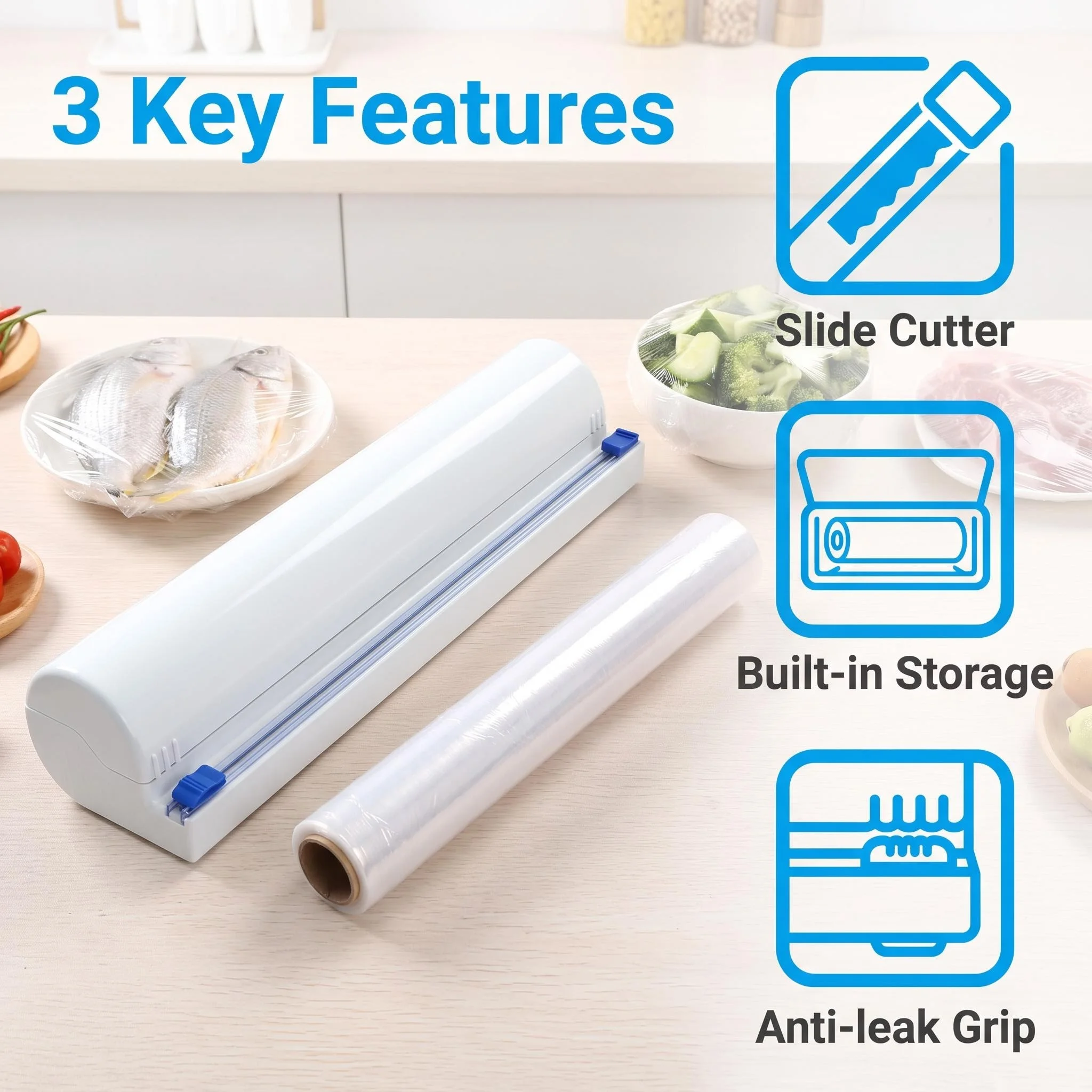 再利用可能なラップディスペンサー、隠しスライド式ブレード付き - Storage Food Prep のレビューと価格