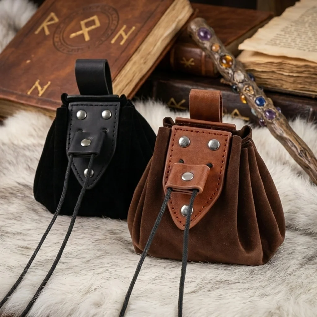 Medieval Renaissance Belt Bag Celtic Viking Coin Pouch Drawstring Purse Unisex for Renaissance Fairs Cosplay