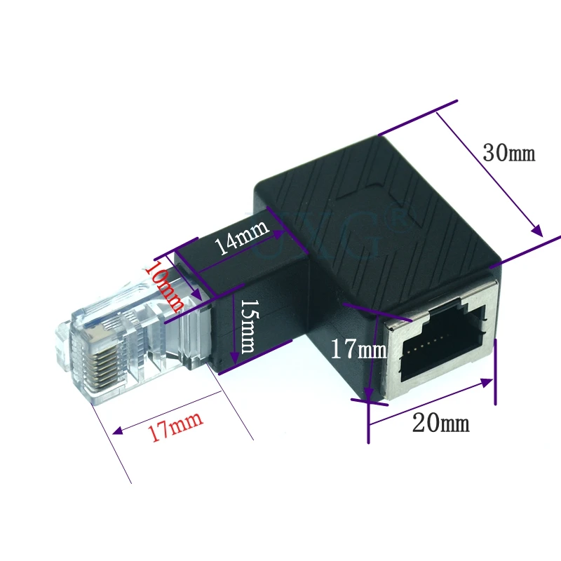 Hoge kwaliteit 90 graden up down links rechts Schuine RJ45 Cat 5e 6e Cat7 Man-vrouw Lan Ethernet Netwerk rj 45 Uitbreiding Adapter