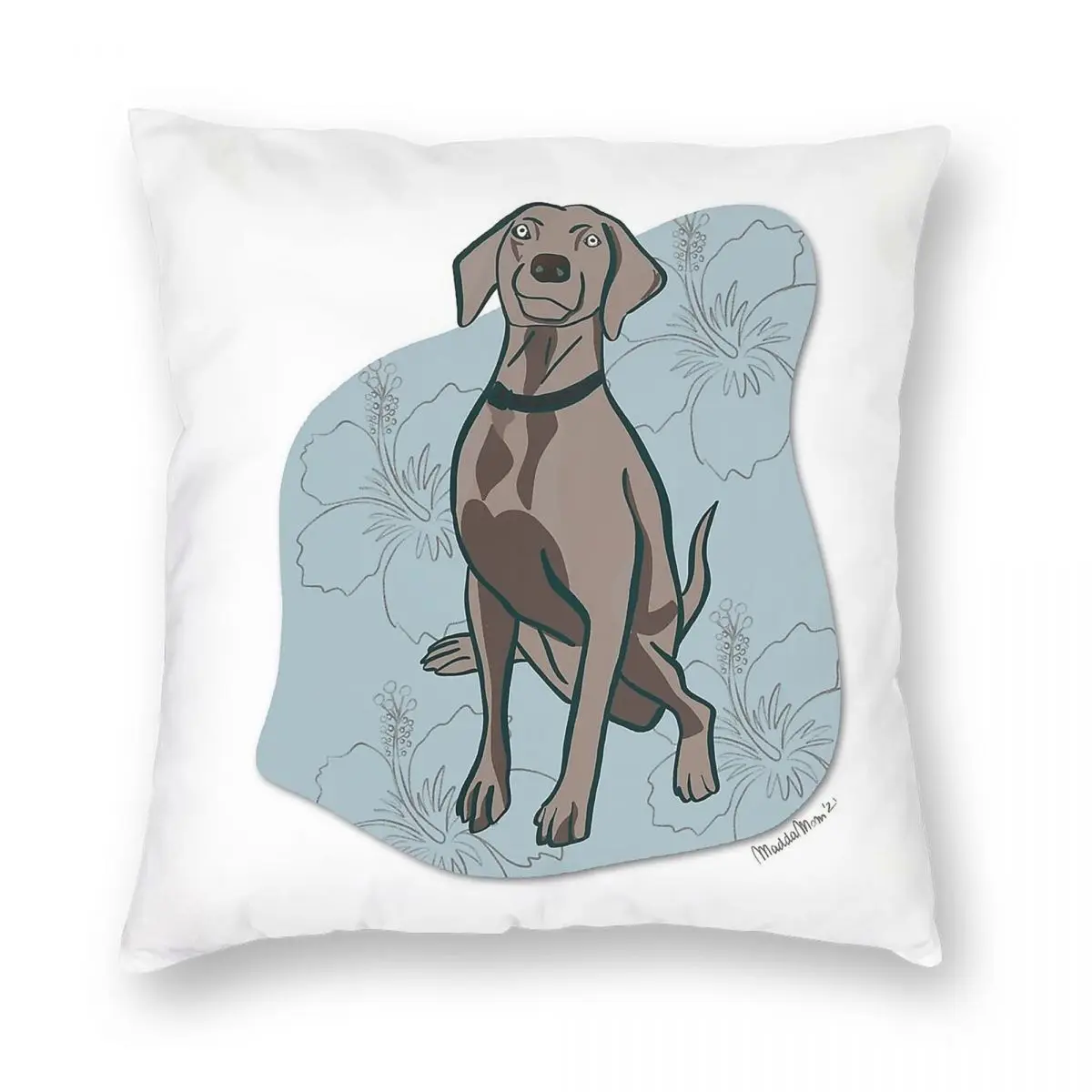 Weimaraner الكلب مع هاواي المزاج المخدة البوليستر الكتان المخملية الإبداعية البريدي وسادة رمية مزخرفة غطاء مقعد أريكة
