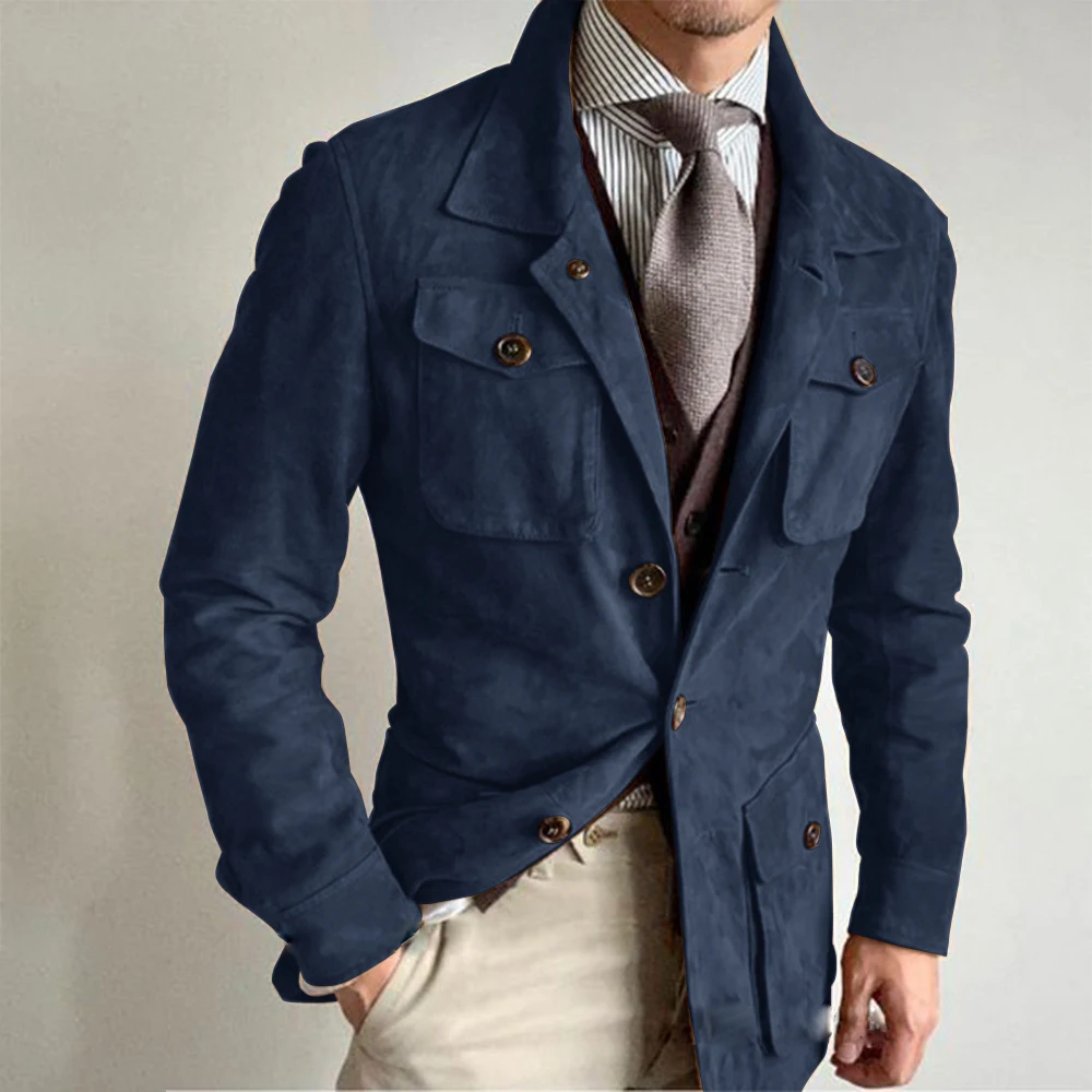 Only Jacket 1 PCS Men\'s Suit Fashion Casual Suede Jacket Steampunk Formal Loose Solid Color Coat Vest Homme