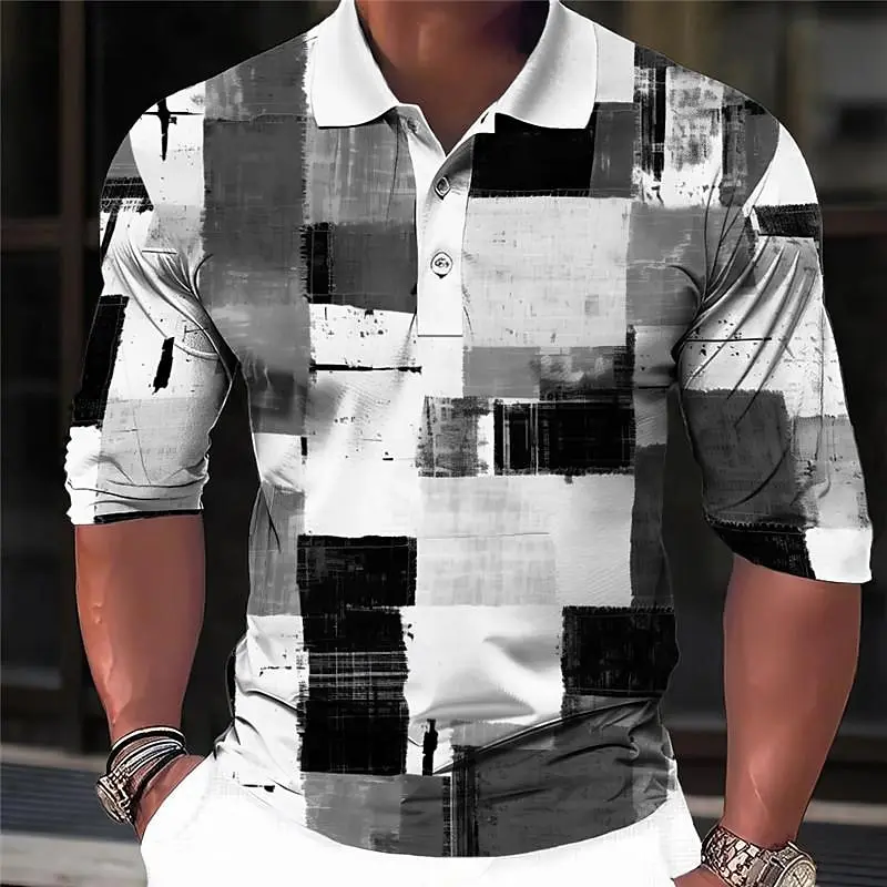 Fall Winter Men's Plaid Long Sleeve Polo Shirt Breathable Casual Men's clothing Quick Drying Classic Collar Polo Shirts for Men