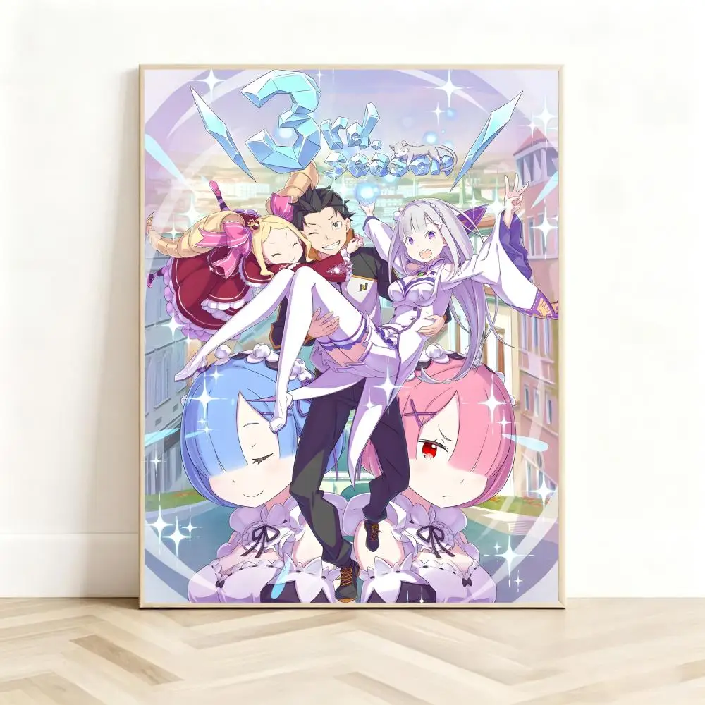 Anime R-Re Zero -Starting Life In Another World Poster Classic Self-Adhesive PP Wall Sticker for Living Room Bar Decor Gift