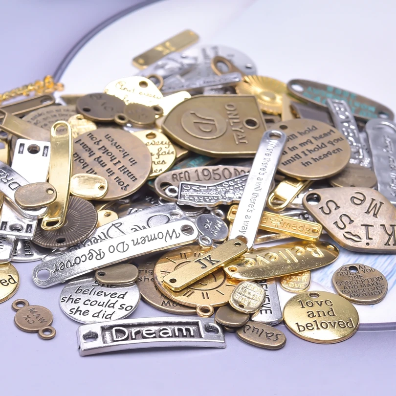 10-30pcs Words Tag Charm Pendant Love Dream Believe Metal Alloy Charms For Jewelry Making Supplies Handmade Components Wholesale