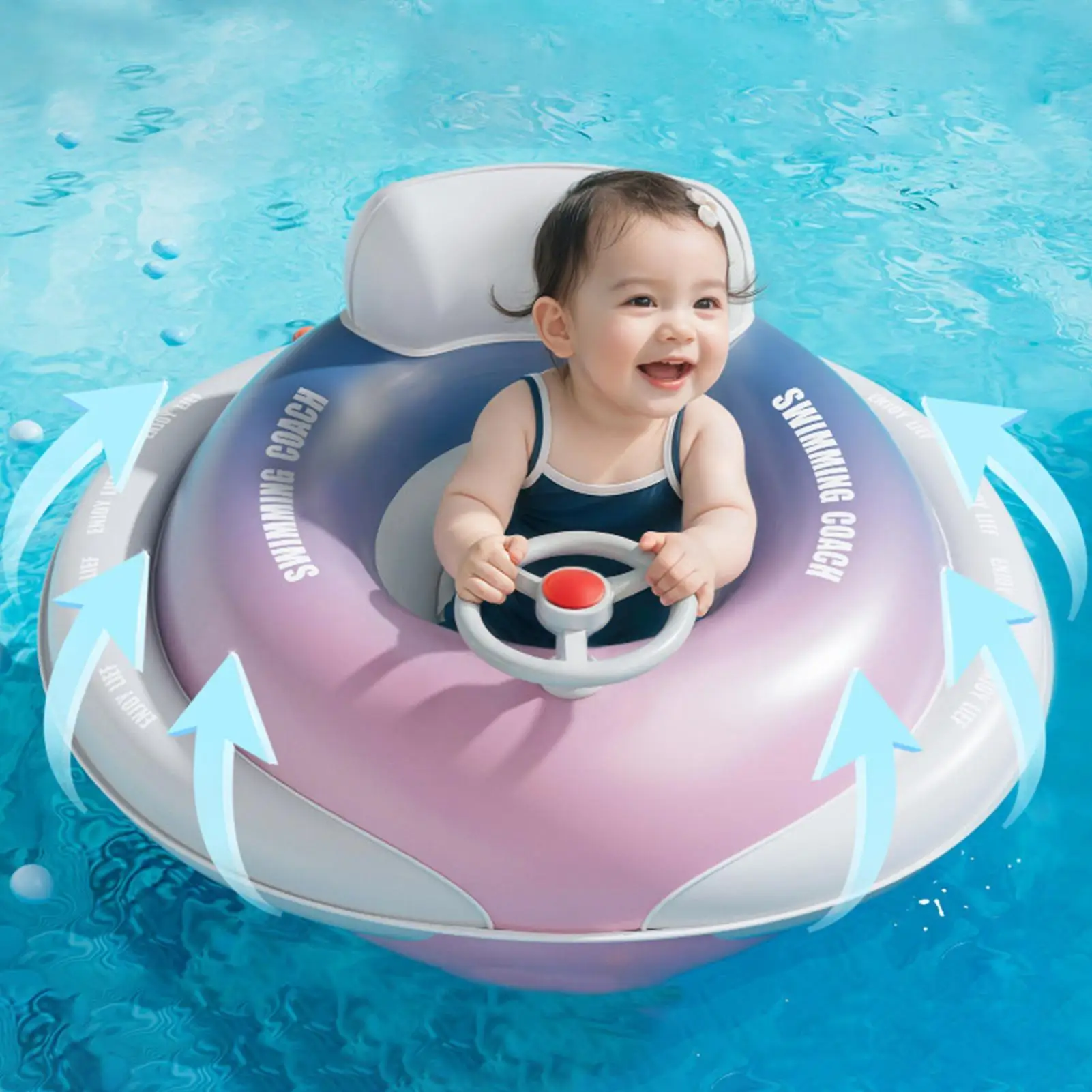 Galleggiante da nuoto gonfiabile per bambini Piscina gonfiabile galleggiante con ombra Sedile galleggiante di sicurezza Giocattoli Pompa a pressione incorporata per bambini Kid