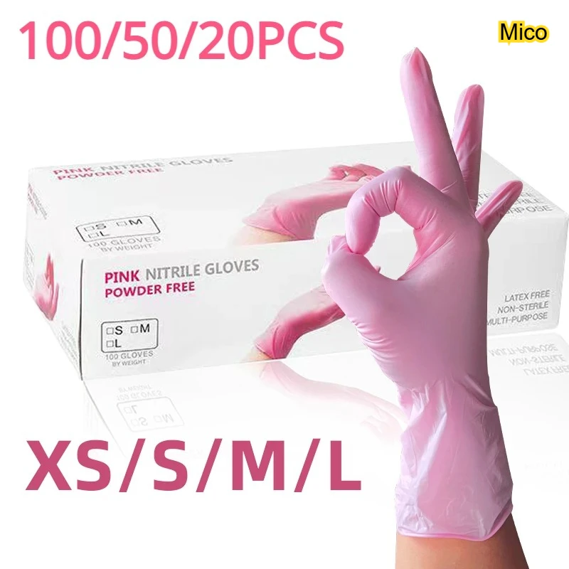 

100/50/20PCS Light Pink Disposable Nitrile Gloves Waterproof Anti-static Durable Light Pink Gloves For Kitchen Cooking Tools