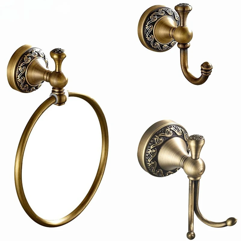 

Antique Towel Ring Wall-Mounted Copper Bathroom Holder Antique Carved Towel Hanger Towel Rod Kitchen Storage Accessories