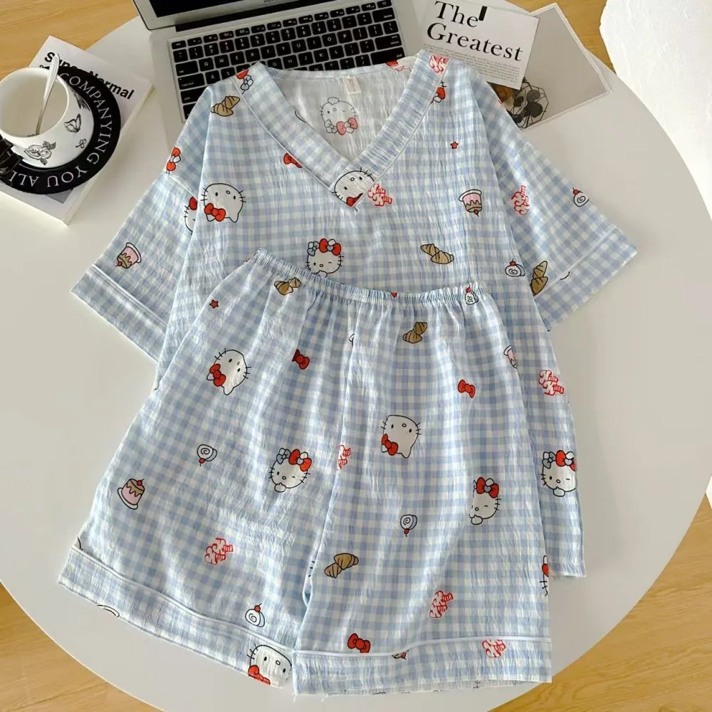 سانريو مرحبا كيتي منامة مجموعة أنيمي الكرتون الراحة فضفاضة تي شيرت السراويل دعوى لطيف طالب منامة ملابس منزلية غير رسمية #1