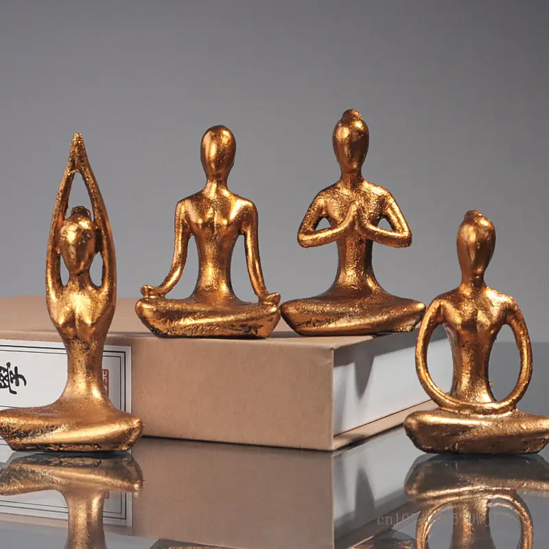 

Creative Vintage Yoga Figure Sculpture Set, Gold, Silver, 4Pcs, Home, Bedroom, Living Room, Study, Yoga Studio Decoration