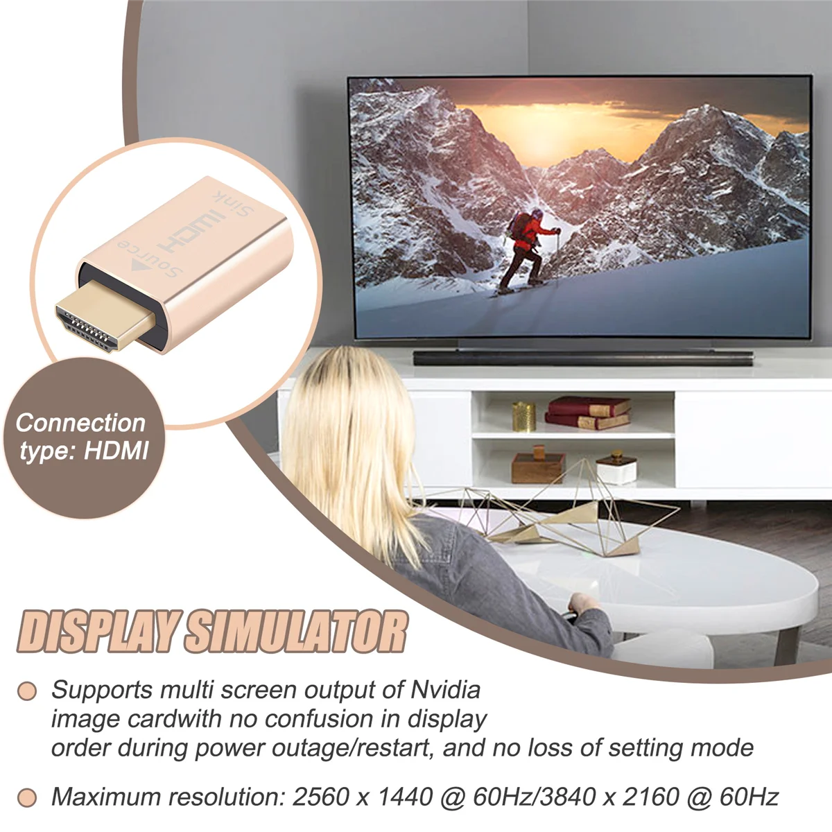 AT77 HDMI Lock Screen Signal Holder KVM HDMI2.0 Virtual Adapter EDID DDC Dummy Plug for HDMI Display Emulator Up to 3840X2160