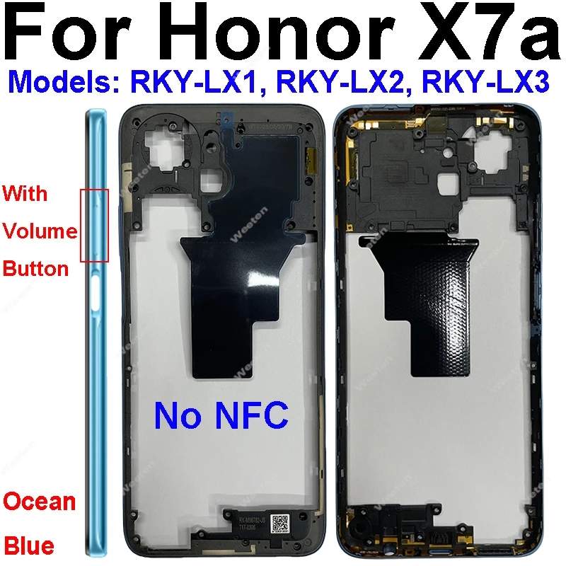 Middle Frame Bezel For Huawei Honor X7a RKY-LX1 Middle Frame Housing Bezel Cover with Side Button Replacement Repair Parts