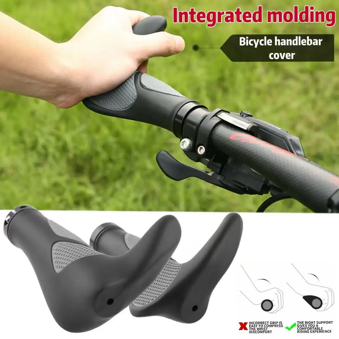 

Ergonomic bicycle grip with secondary handle, mountain bike grip, bicycle handlebar cover