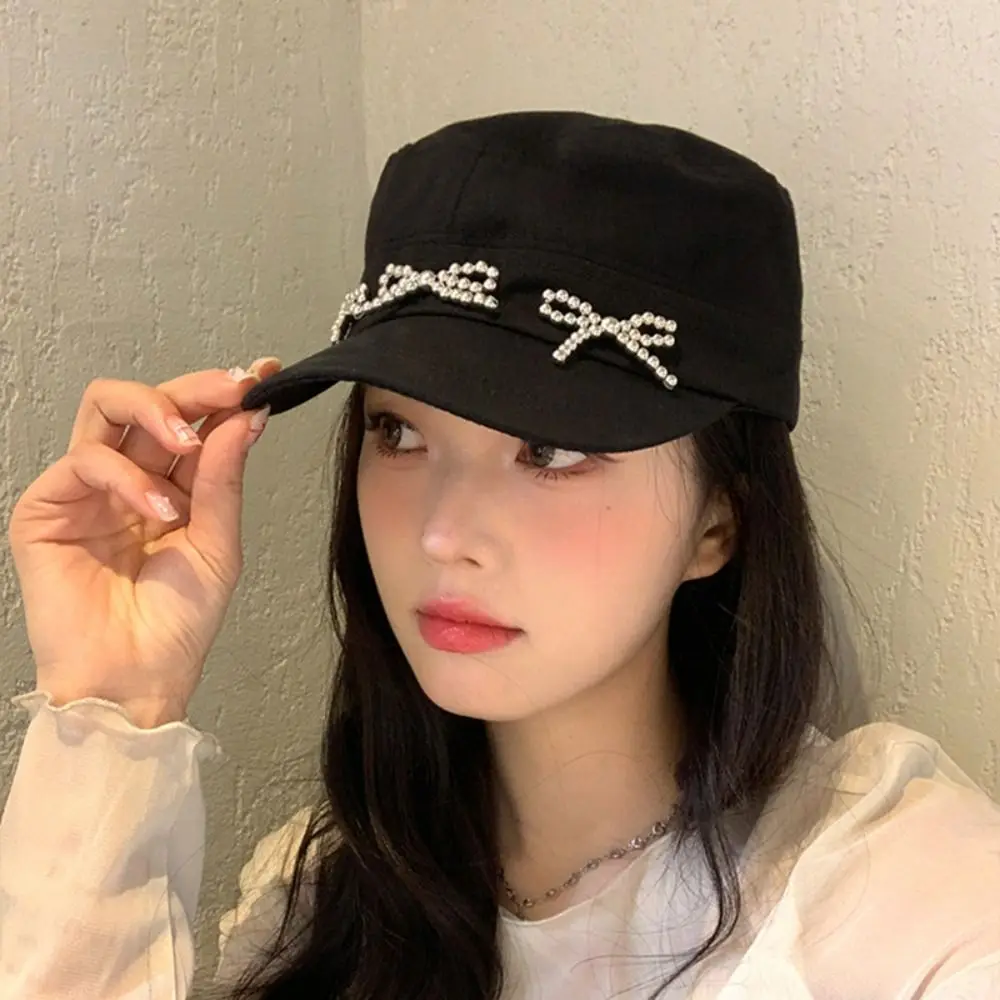 Personality Bowknot Bow Baseball Cap Bead Korean Style Bow Peaked Cap Big Head Circumference Artist Hat Painter Hat Travel