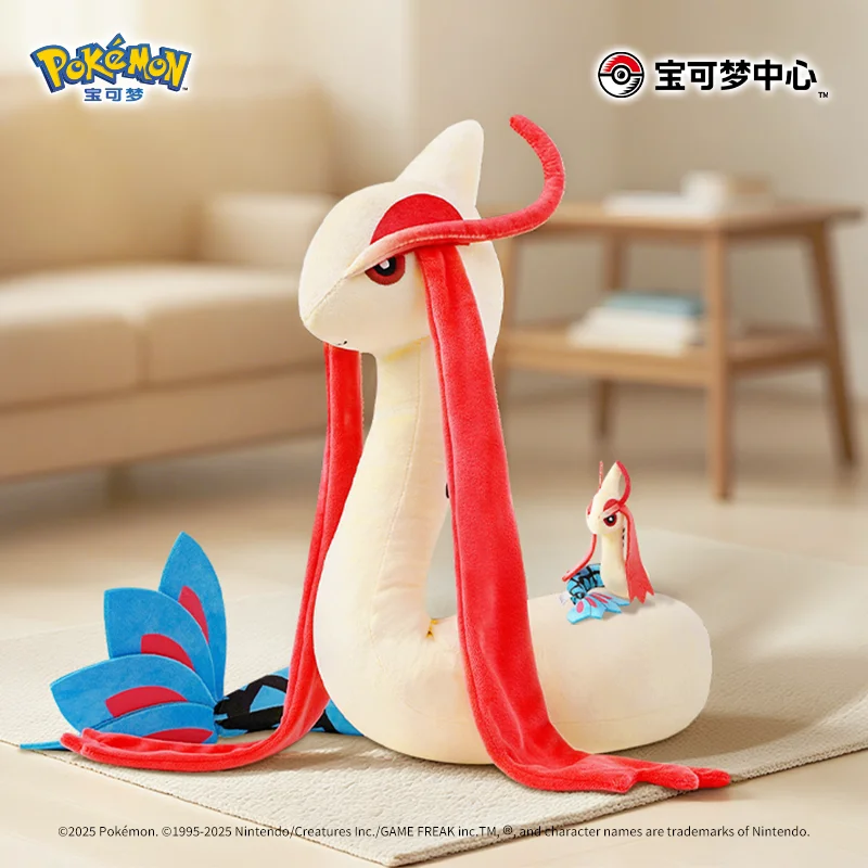 Genuine Pokemon Center Milotic Bendable Plush Toy Flexible Poseable Large Doll Badge Pin Collectible Decor Gift Merchandise Toys
